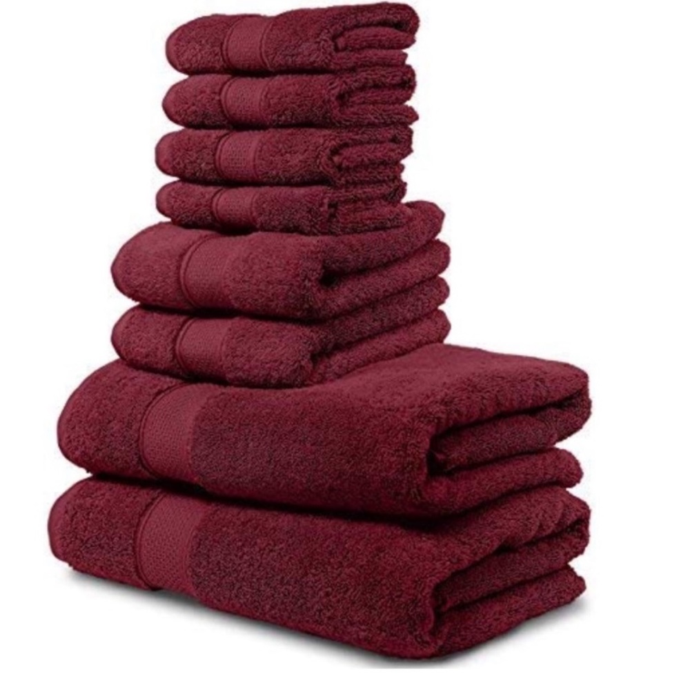 - Burgundy 8 Piece Bath Towel Thick, Soft, Plush *NEW*